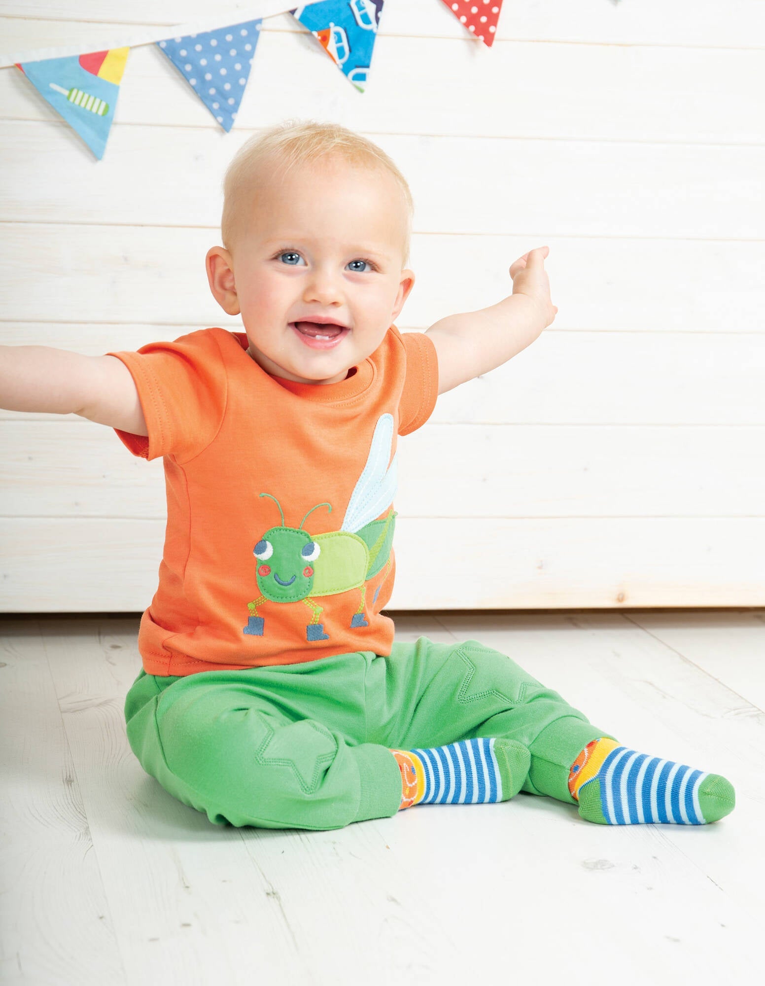Frugi Little Creature Applique Top Warm Orange Grasshopper