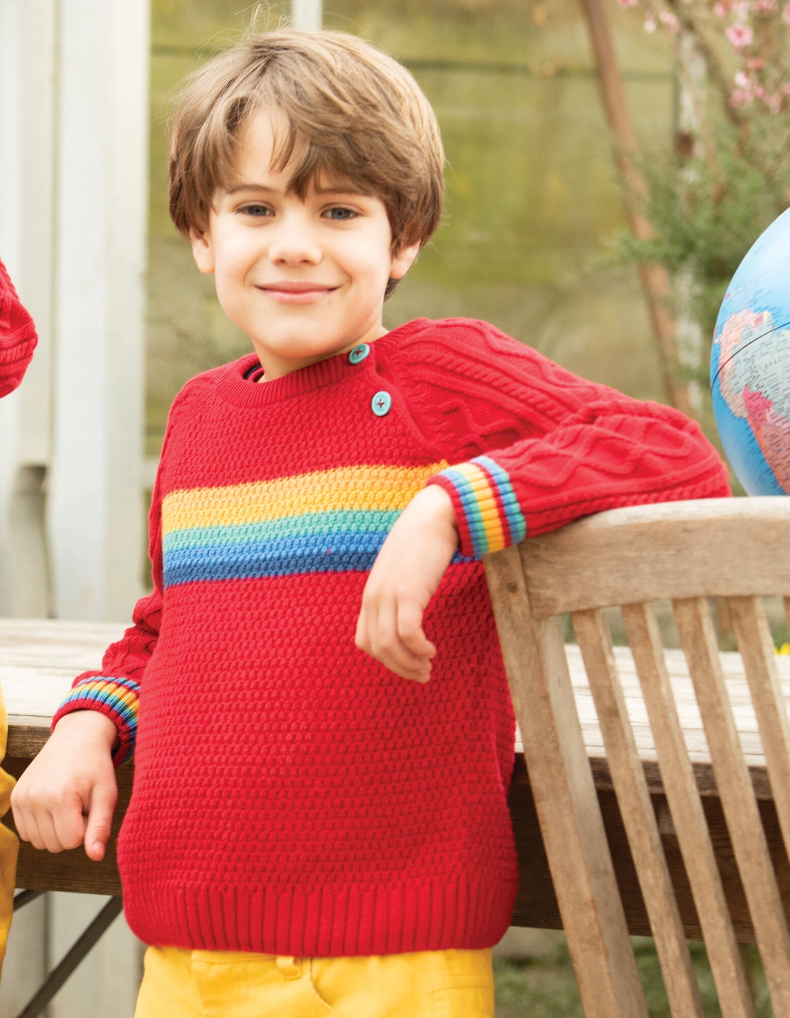 Frugi Strickpulli Caleb Cable Knit Jumper Tango Red Rainbow
