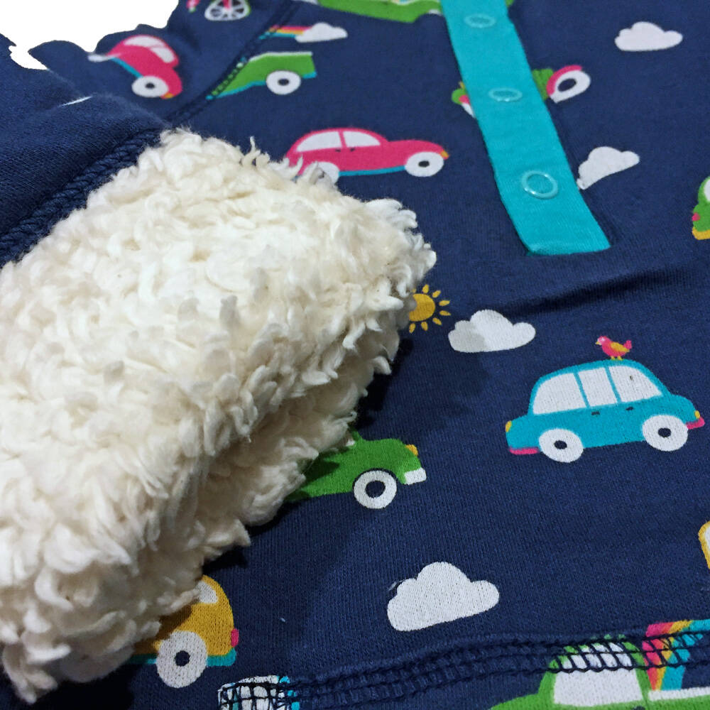 Frugi Pulli Snuggle Fleece Space Blue Rainbow Roads