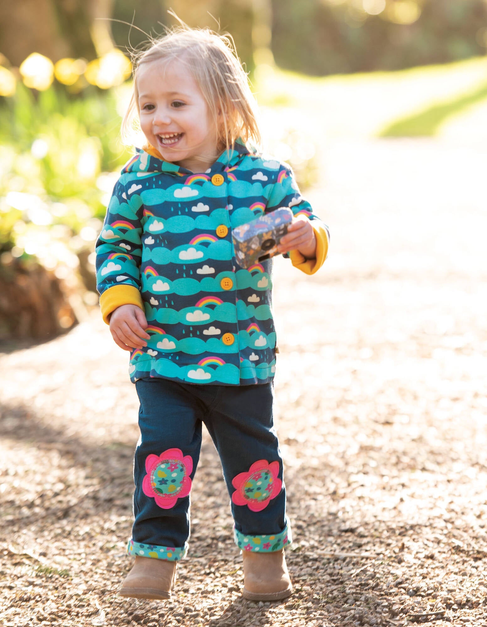 Frugi Hose Little Cord Patch Troesers Space Blue Flower
