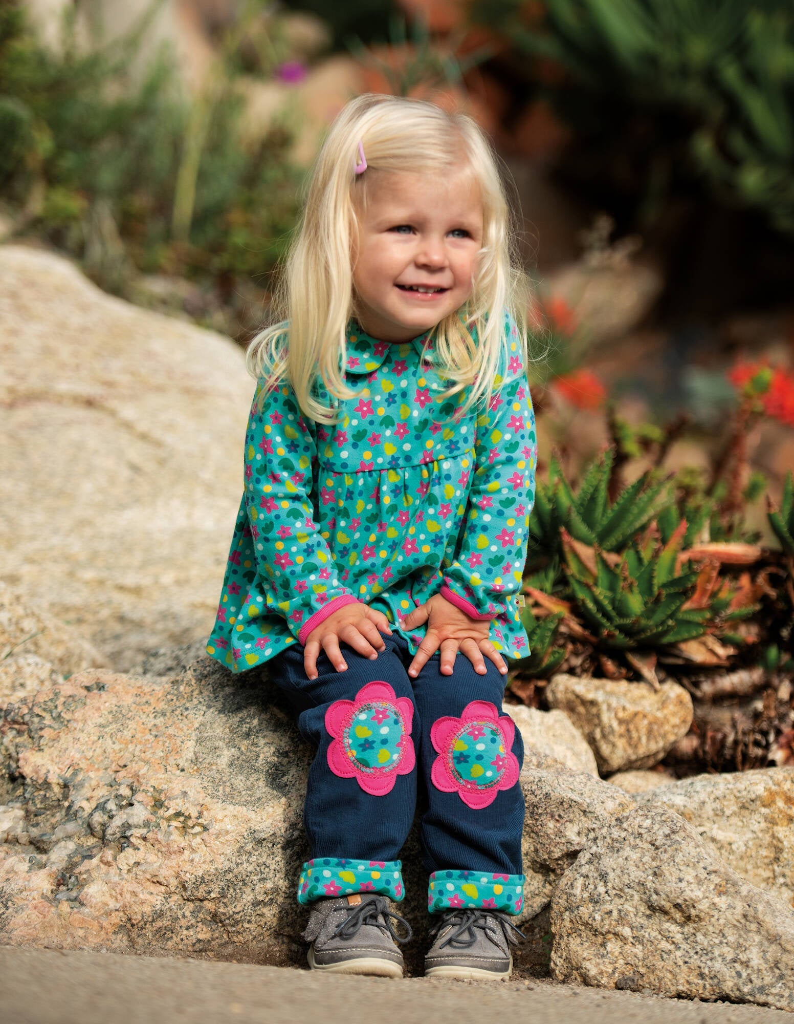 Frugi Hose Little Cord Patch Troesers Space Blue Flower