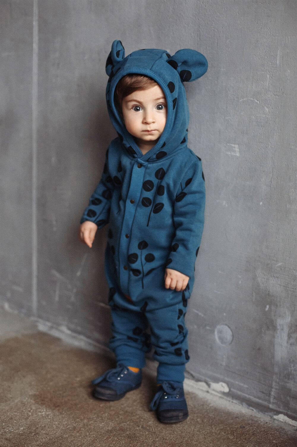 Zezuzulla Overall Eared Jumpsuit Leaves on Blue