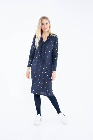 Danefae Ladys Kleid Piano Wool Dress Dk Navy Gold Glitter