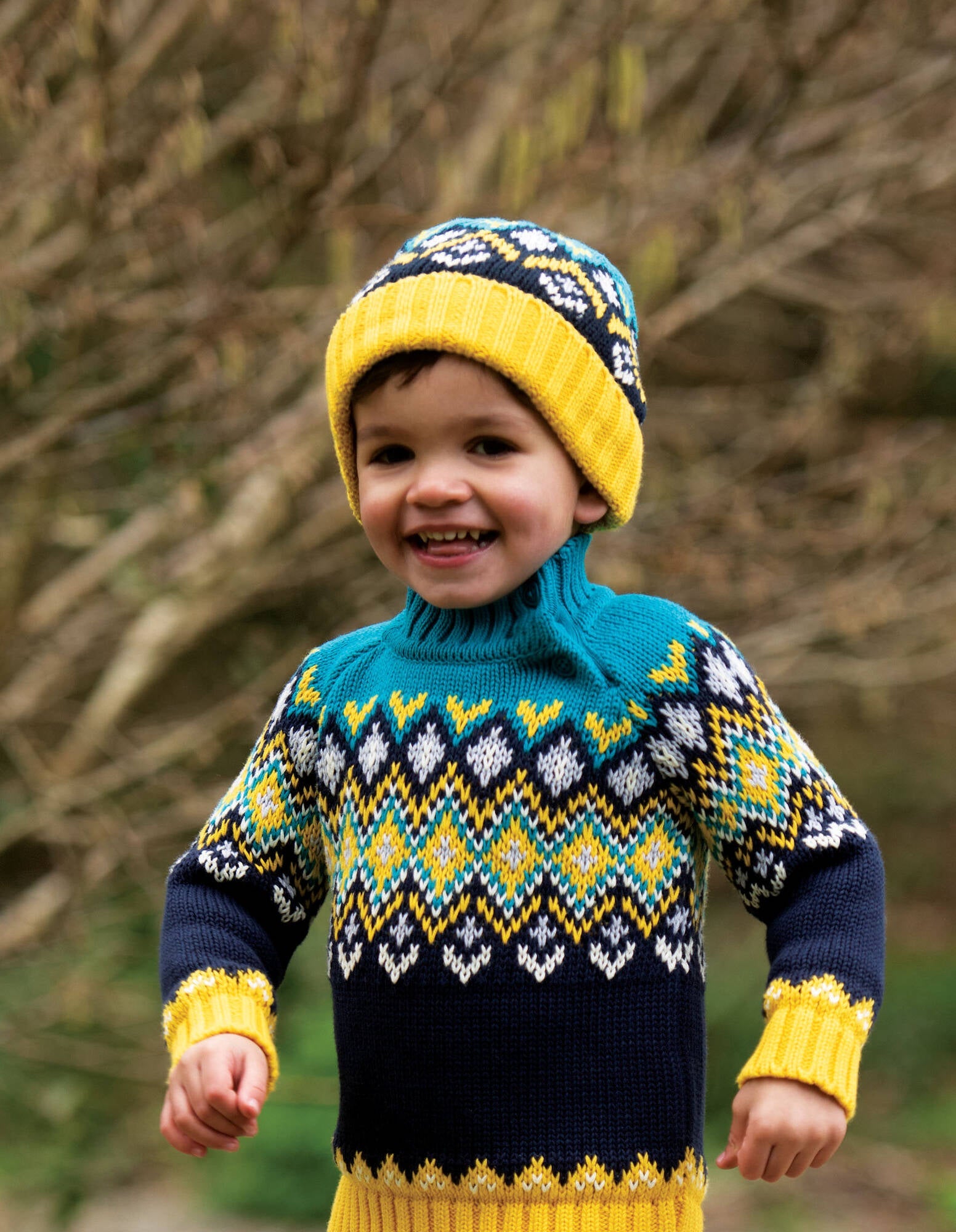 Frugi Strick Pudelmütze Blizzard Bobble Hat Bumble Bee Fairisle