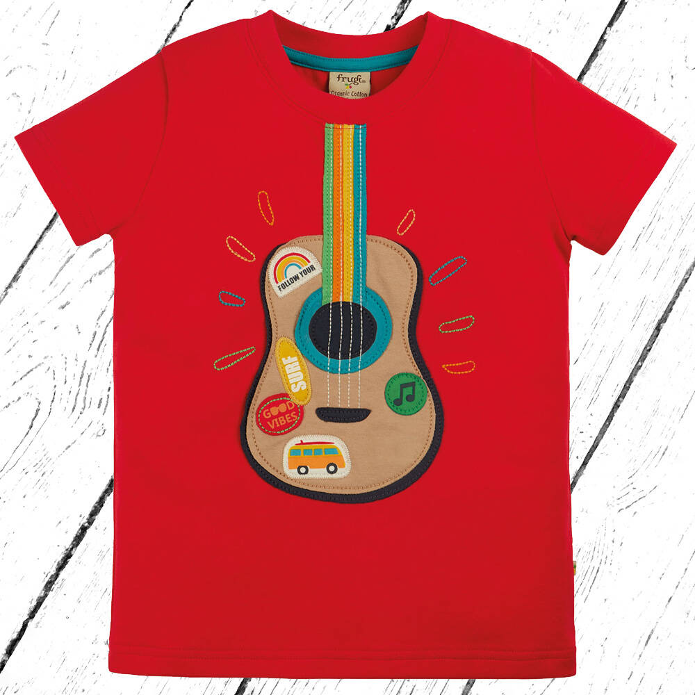 Frugi T-Shirt Avery Applique Top Red Guitar