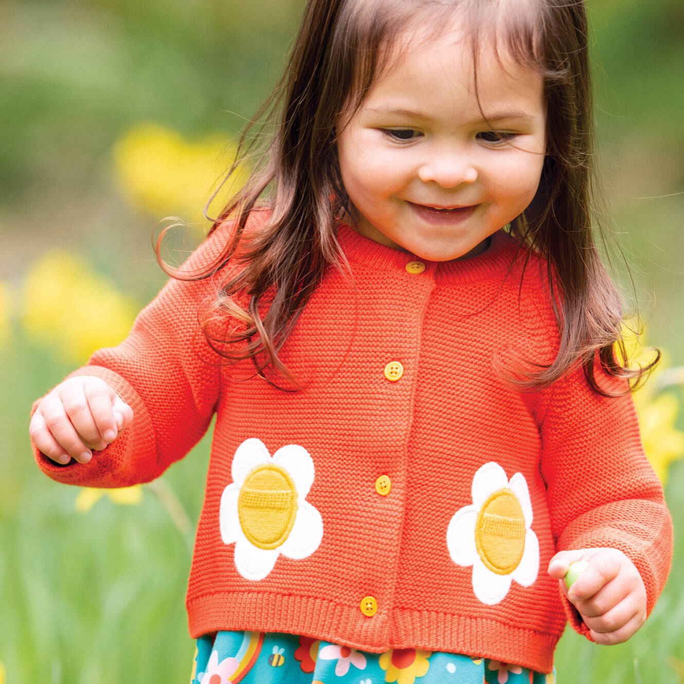 Frugi Strickjacke Patsy Pocket Cardigan Tiger Orange Daisy