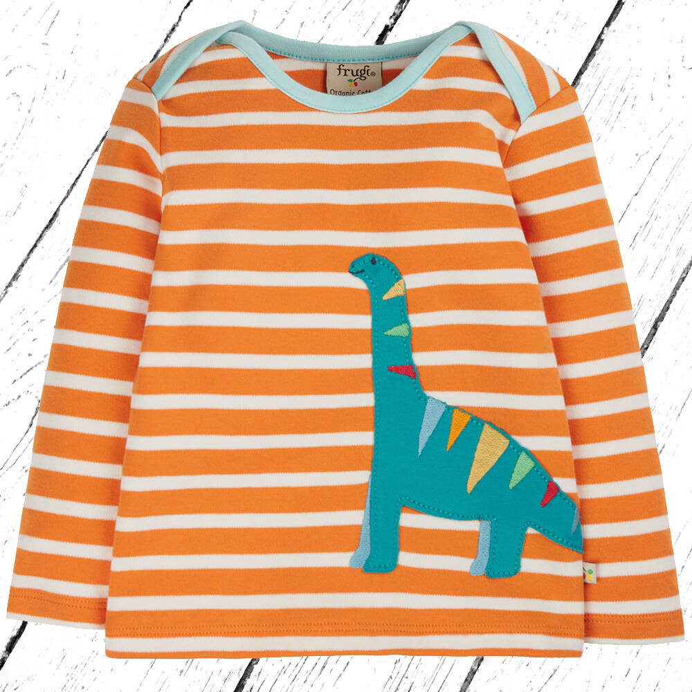 Frugi Shirt Bobby Applique Top Marigold Stripe Dino