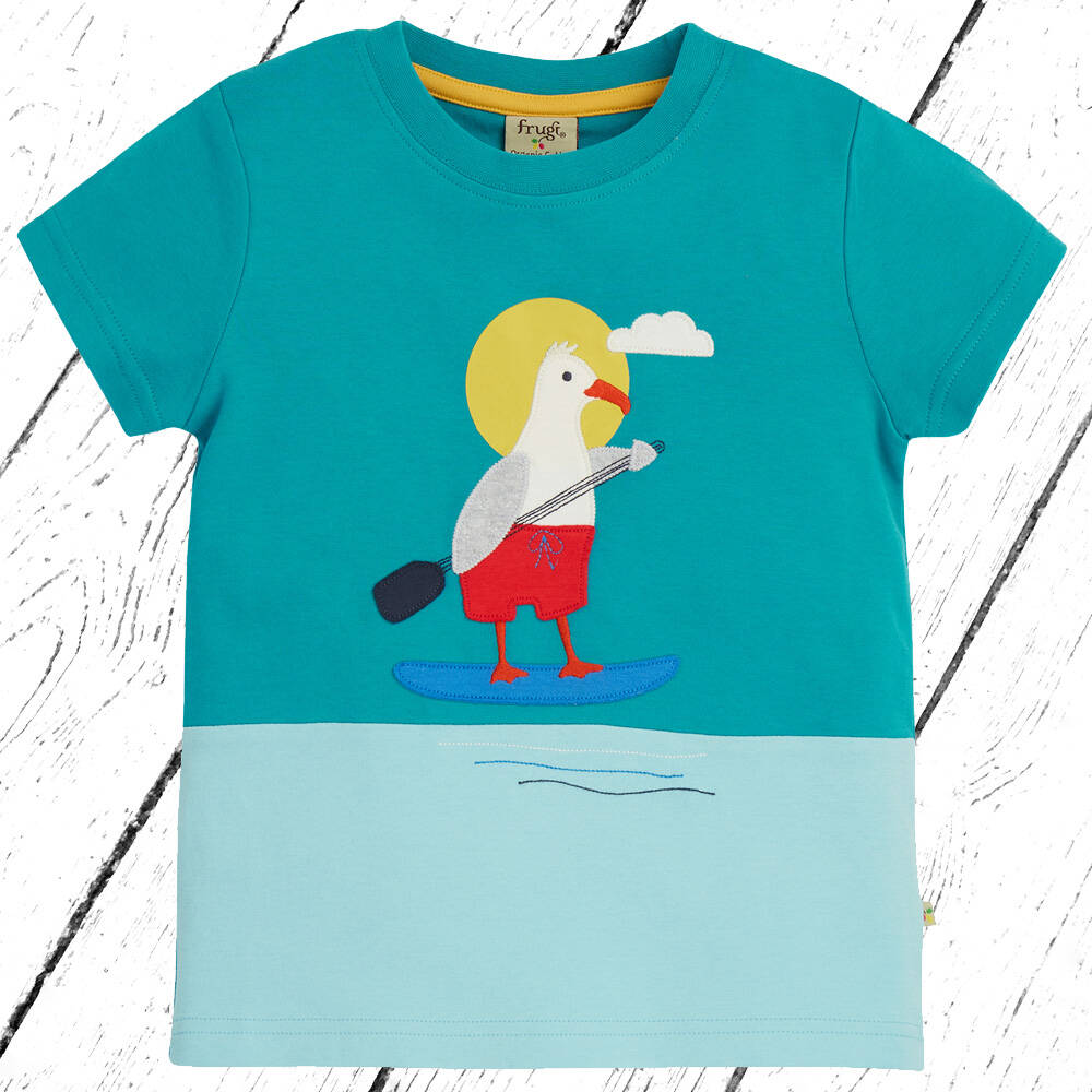 Frugi Penryn Panel T-Shirt Camper Blue Seagull