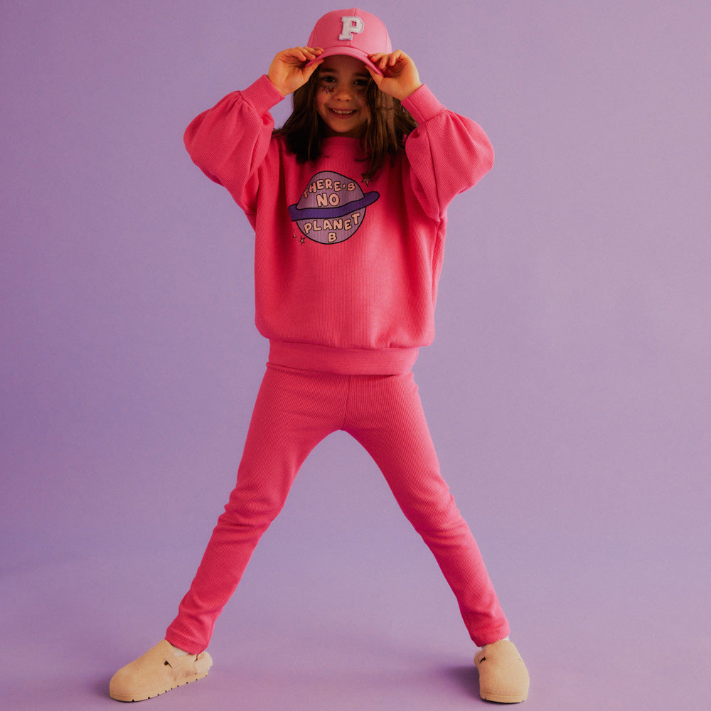 Dear Sophie Pink WAFFLE PUFF Sweatshirt PLANET