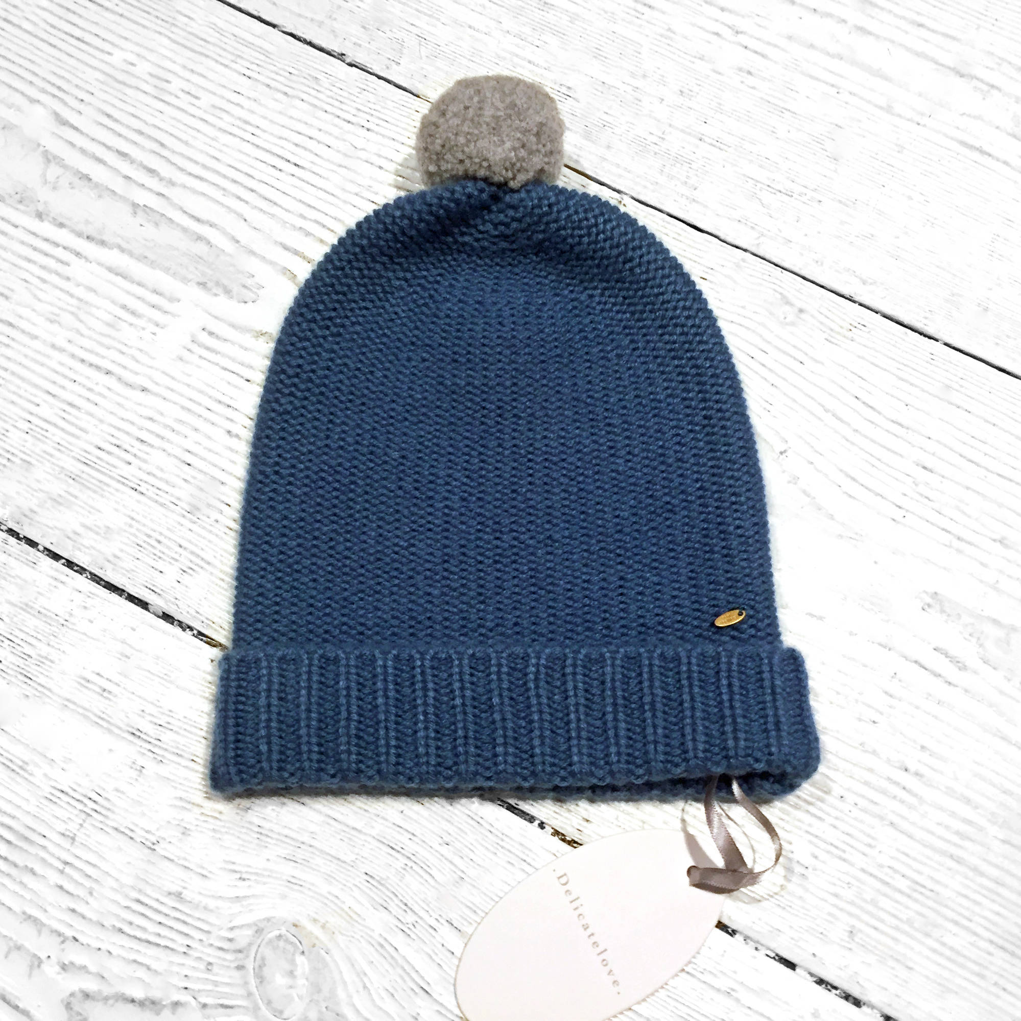 Delicatelove Kaschmir Pom Beanie petrol silver