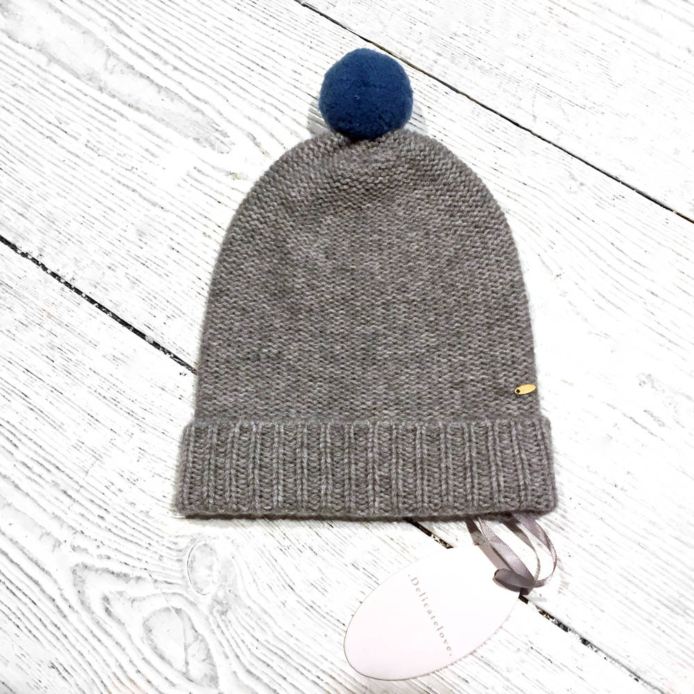 Delicatelove Kaschmir Pom Beanie silver petrol