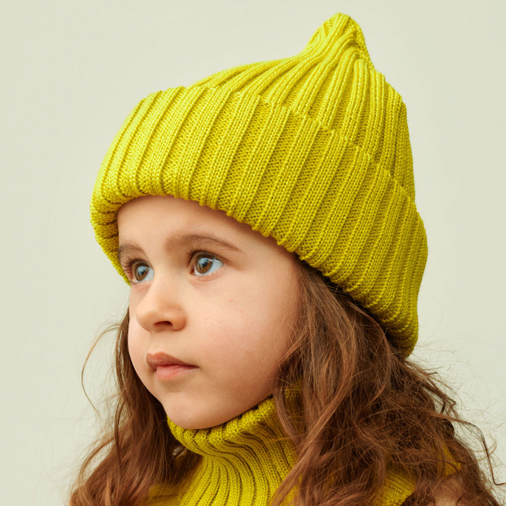 Mainio Merino Strickmütze Rib Beanie Lime