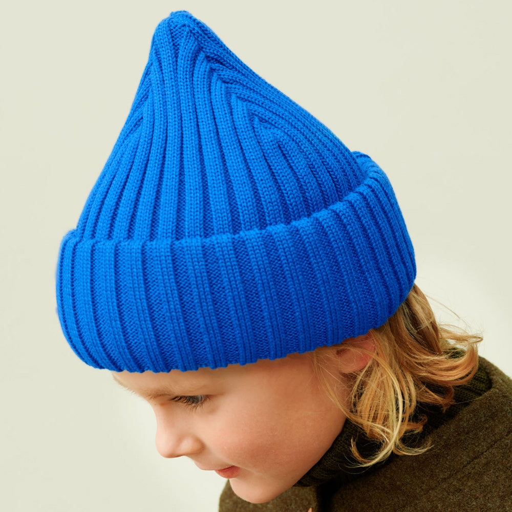 Mainio Merino Strickmütze Rib Beanie Blue