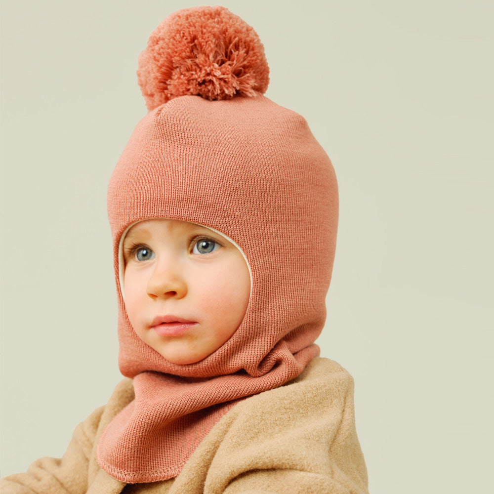 Mainio Strickmütze Balaclava with Pompom Rose