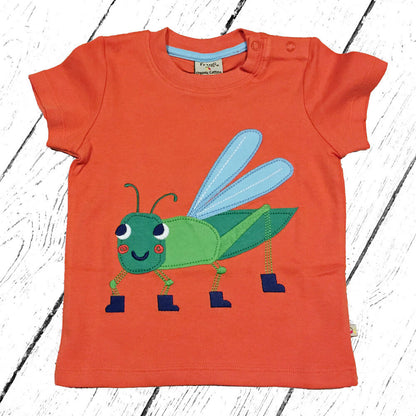 Frugi Little Creature Applique Top Warm Orange Grasshopper