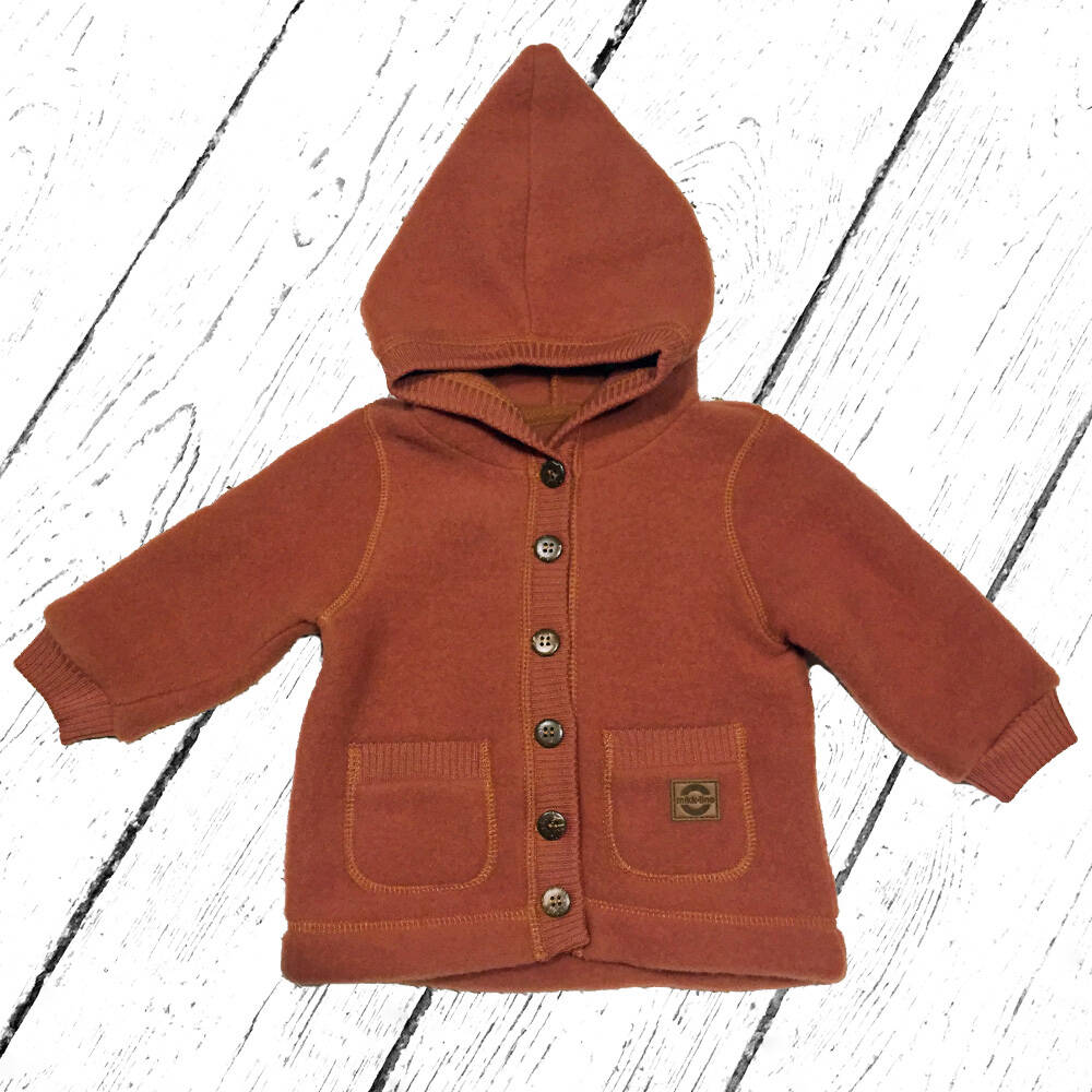 Mikk-Line Jacke Merino Wool Cardigan with Hood Leather Brown