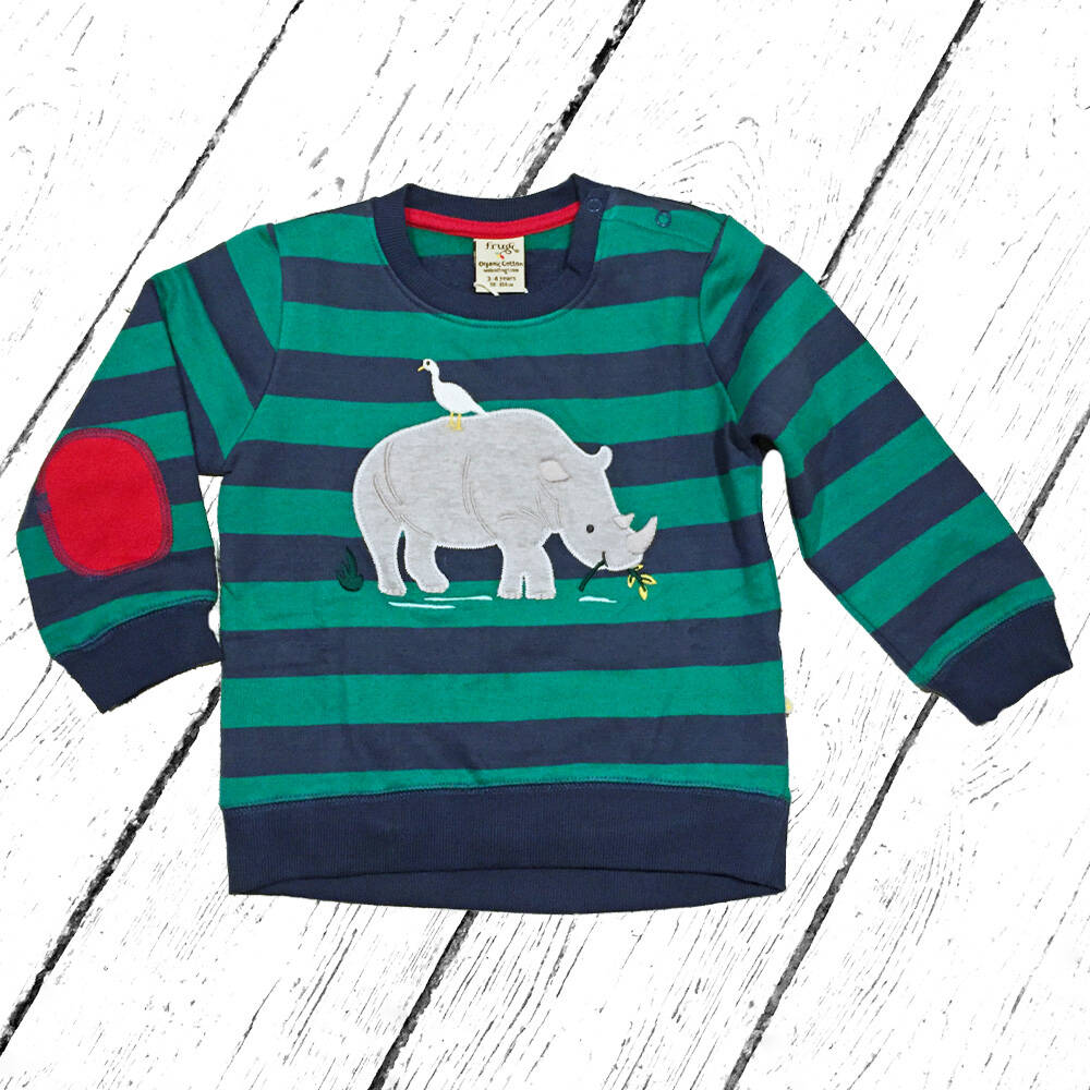 Frugi Sweatshirt Jump About Jumper Jade Stripe Rhino