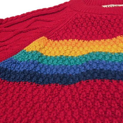 Frugi Strickpulli Caleb Cable Knit Jumper Tango Red Rainbow
