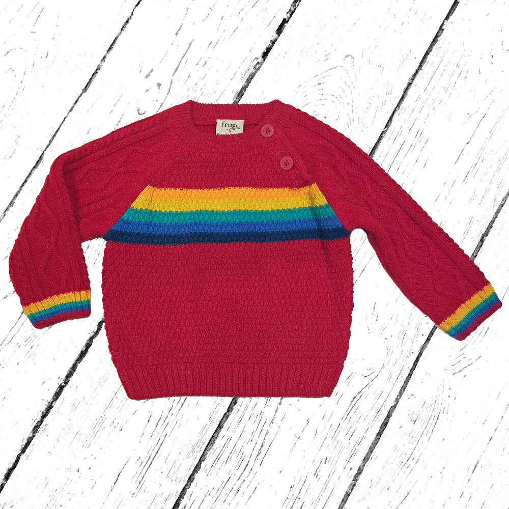 Frugi Strickpulli Caleb Cable Knit Jumper Tango Red Rainbow