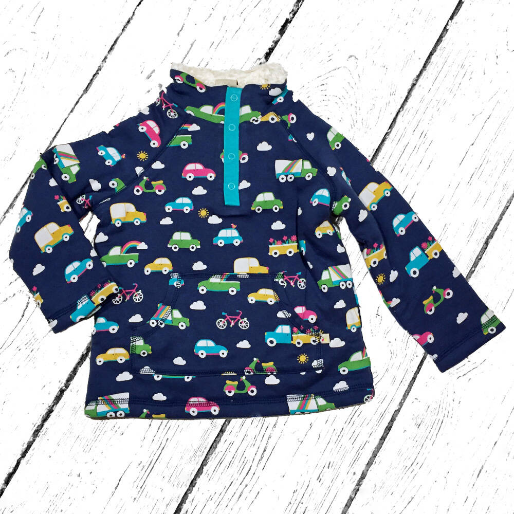 Frugi Pulli Snuggle Fleece Space Blue Rainbow Roads