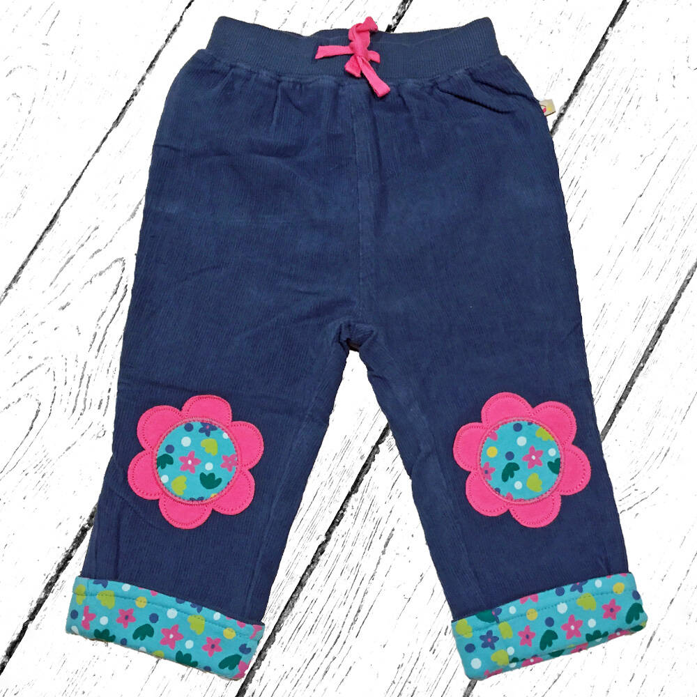 Frugi Hose Little Cord Patch Troesers Space Blue Flower