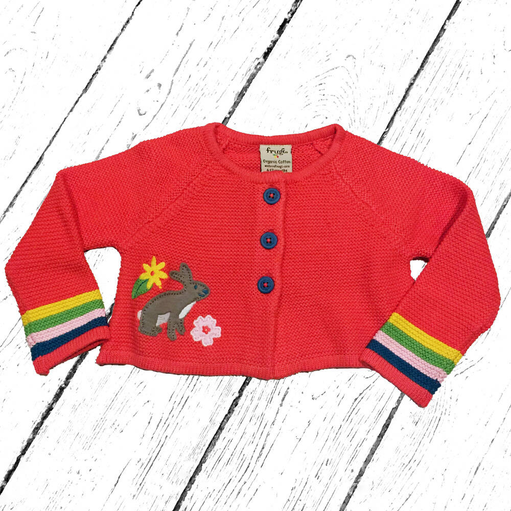 Frugi Strickjacke Annie Applique Cardigan Watermelon Bunny