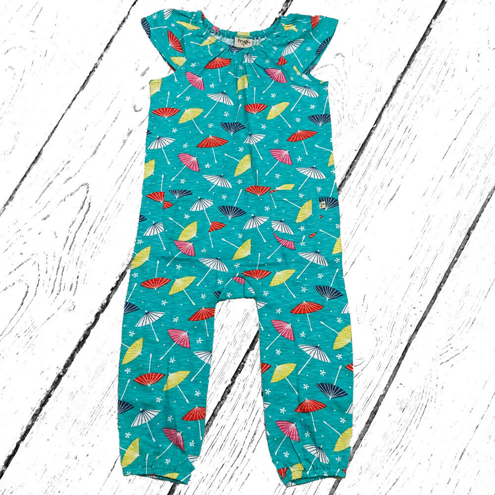 Frugi Overall Niamh Gathered Playsuit Pacific Aqua Parasols