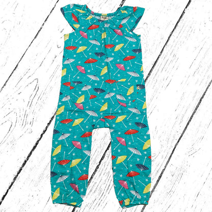 Frugi Overall Niamh Gathered Playsuit Pacific Aqua Parasols
