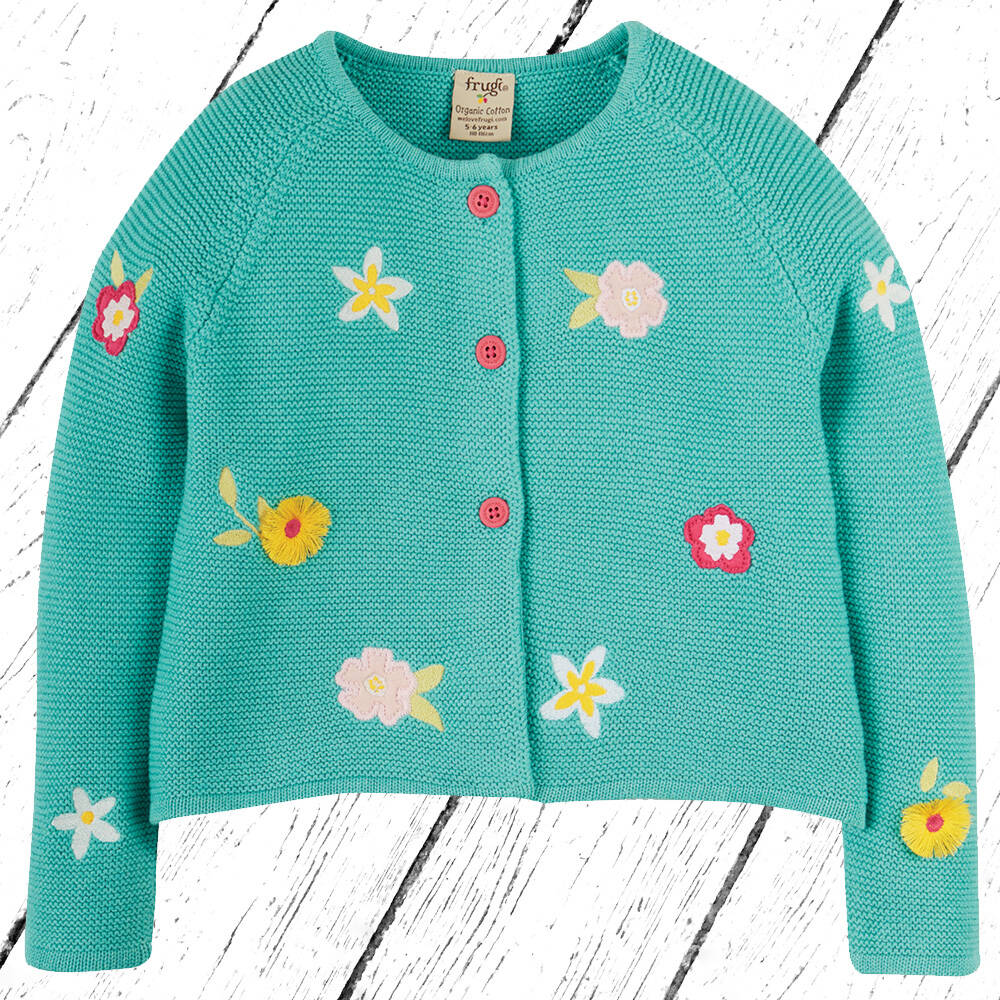 Frugi Strickjacke Emilia Embroidered Cardigan Aqua Flower