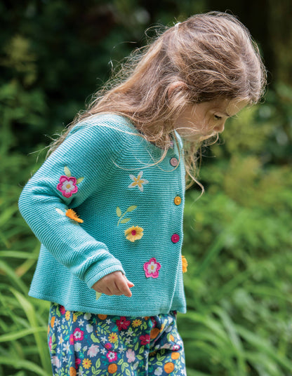 Frugi Strickjacke Emilia Embroidered Cardigan Aqua Flower