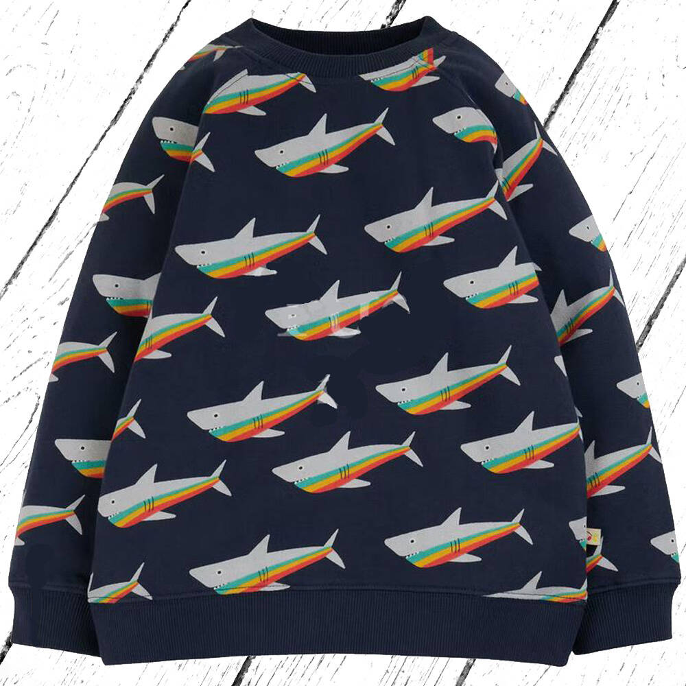 Frugi Sweatshirt Rex Jumper Indigo Rainbow Sharks