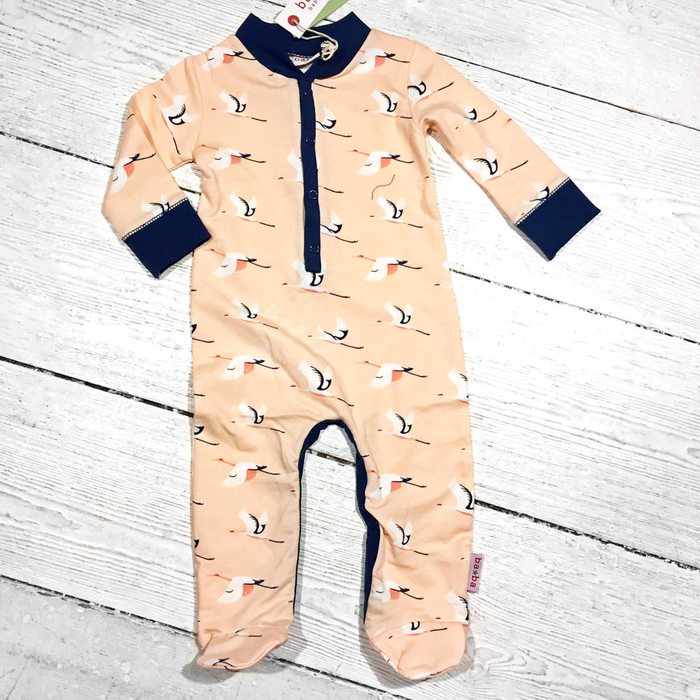 Baba Babywear Footed Bodysuit Pink Birds