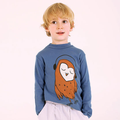 Lötiekids Shirt OWL High Neck Longsleeve Blue